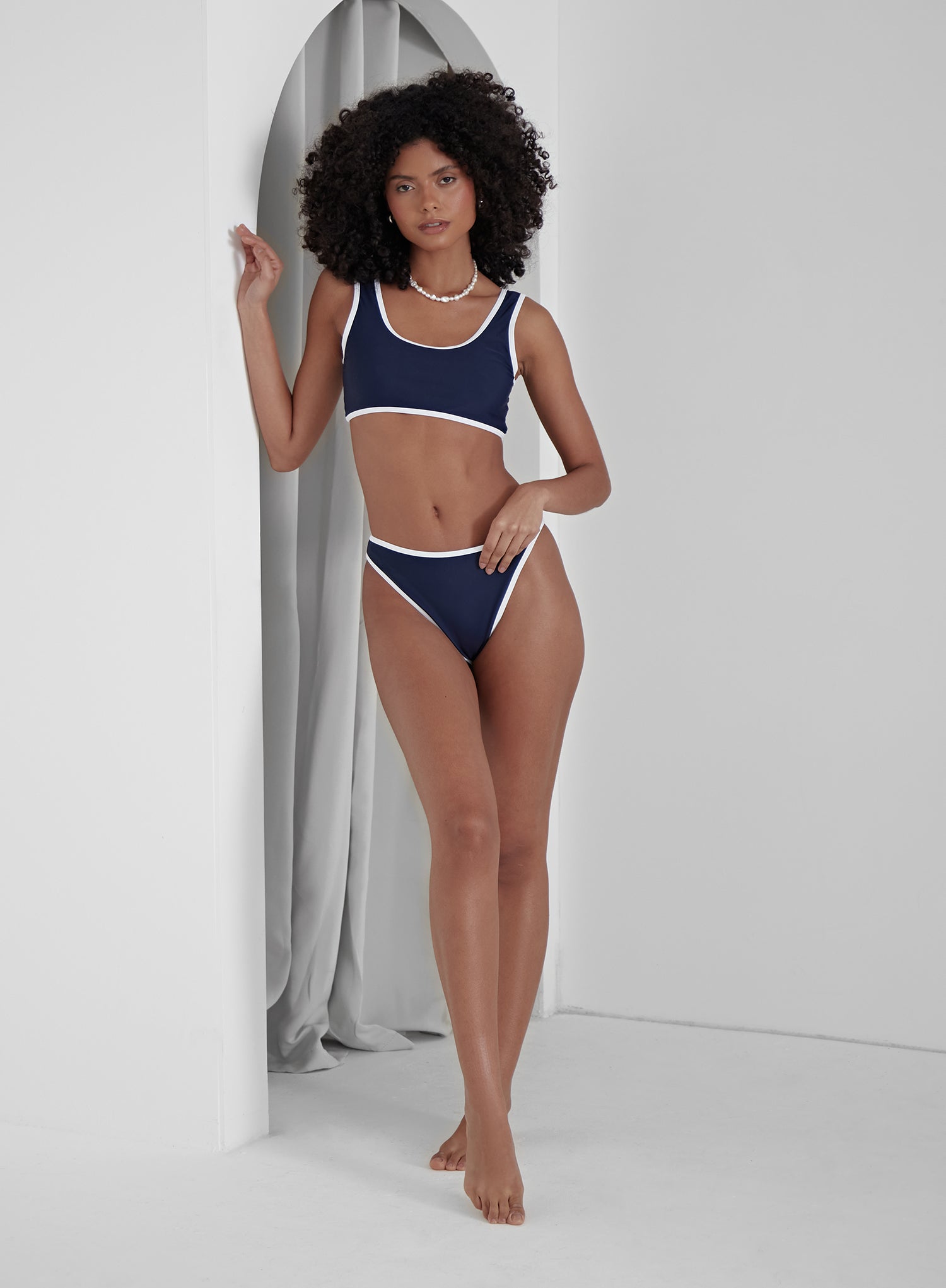 Navy Contrast Trim Bikini Bottom